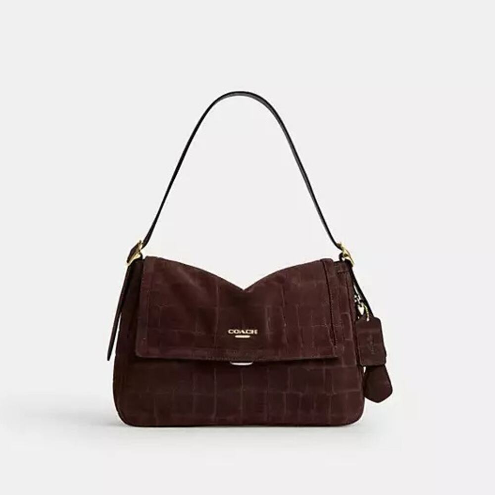 New‼️Coach Etta Flap Shoulder Bag CFP69 embossed crocodile/Gold/Maple - Picture 7 of 7